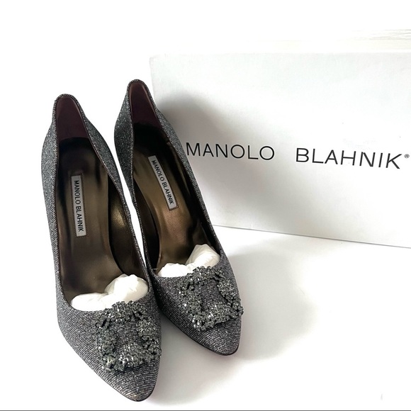 Manolo Blahnik Hangisi 115 Embellish Shimmer Pumps heel - Picture 1 of 10